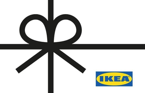 Cadeaukaart van IKEA met een zwart cadeaulint en het IKEA-logo