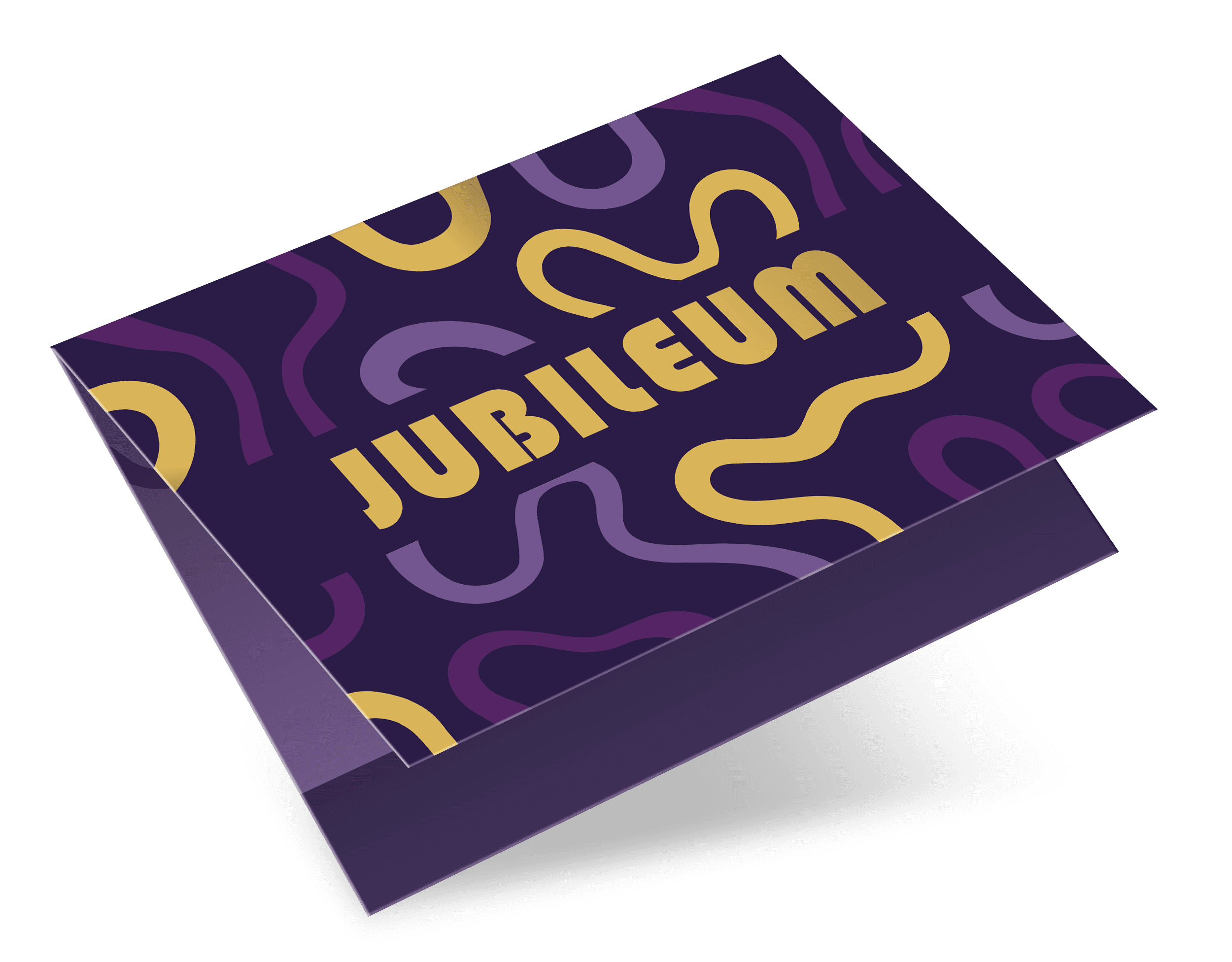 Cadeau-envelop met het jubileumontwerp in paars met goud