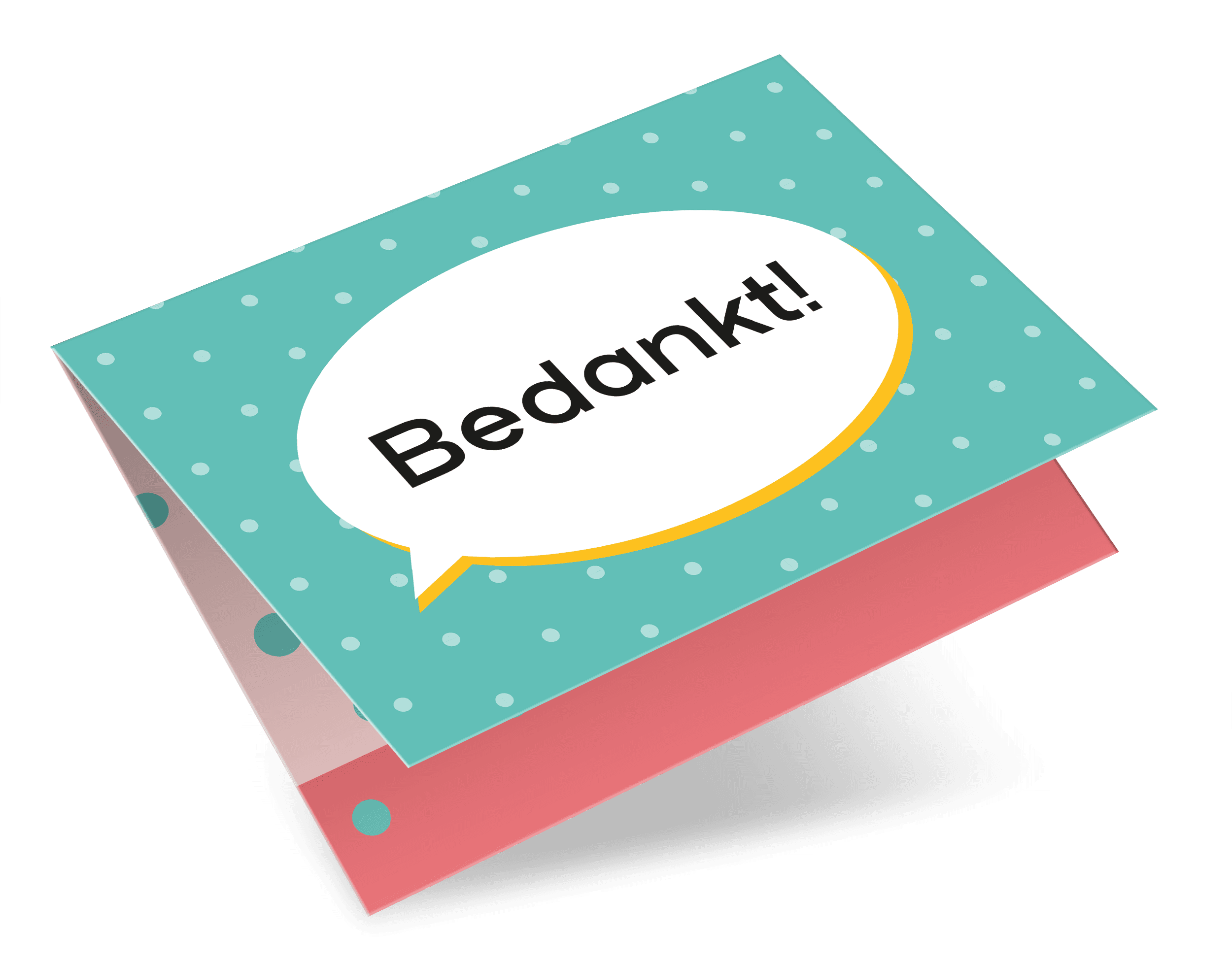 Cadeau-envelop met de tekst Bedankt! in een tekstballon op een turquoise achtergrond