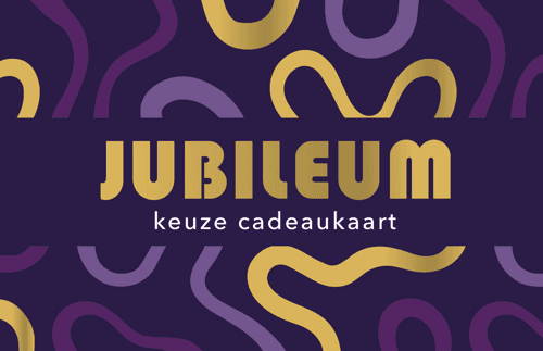 Keuze Cadeaukaart met jubileumontwerp in paars met gouden letters