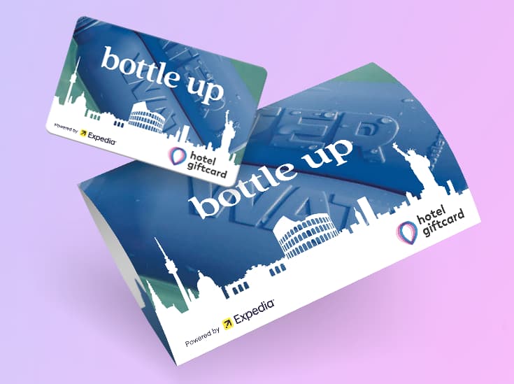 Hotel Giftcard en wenskaart met het logo van Bottle Up over de volledige kaart