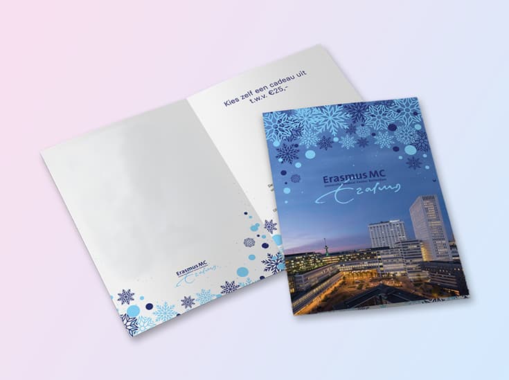 Wenskaart van Erasmus MC met eigen ontwerp en boodschap bij de cadeaukaart