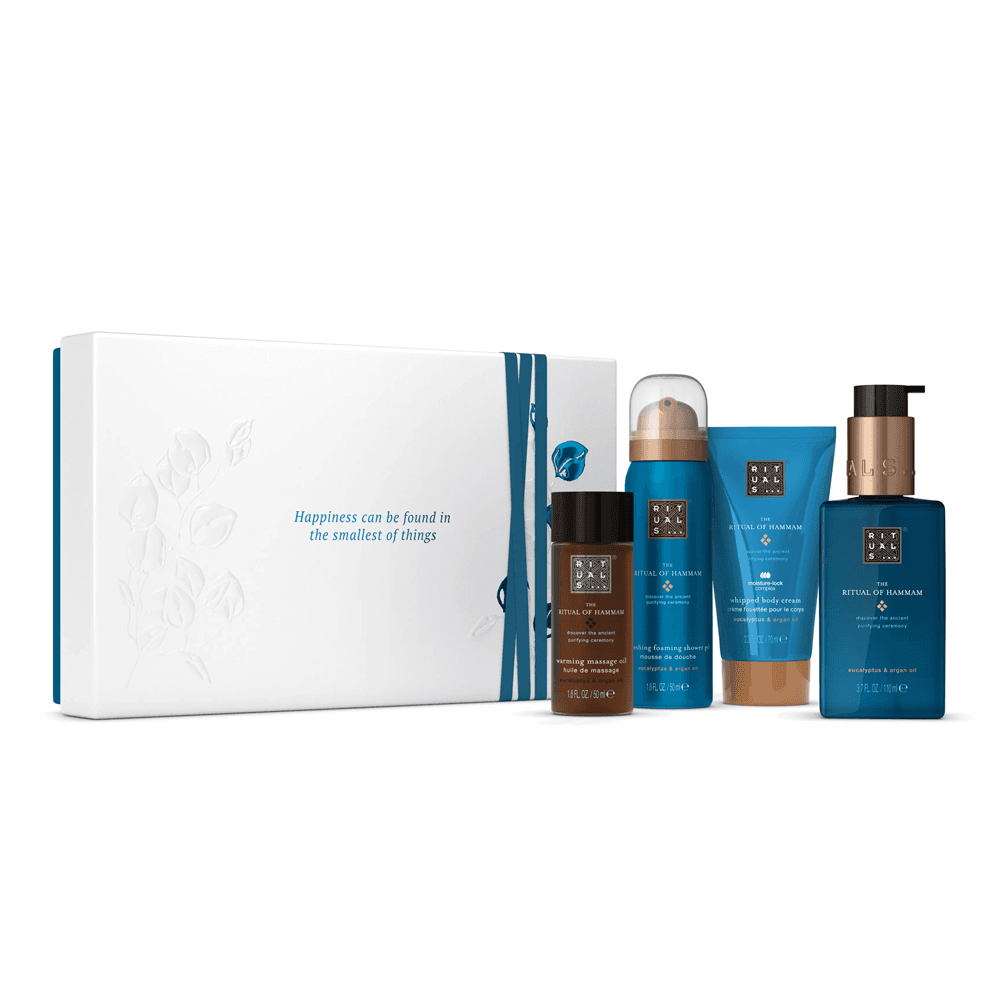 Rituals The Ritual of Hammam giftset met witte geschenkdoos, massage-olie, showergel, bodycream en showergel-flacon