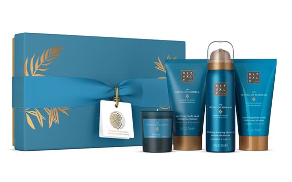 Rituals The Ritual of Hammam geschenkset met blauwe doos, body mud, showergel, bodycream en kaars