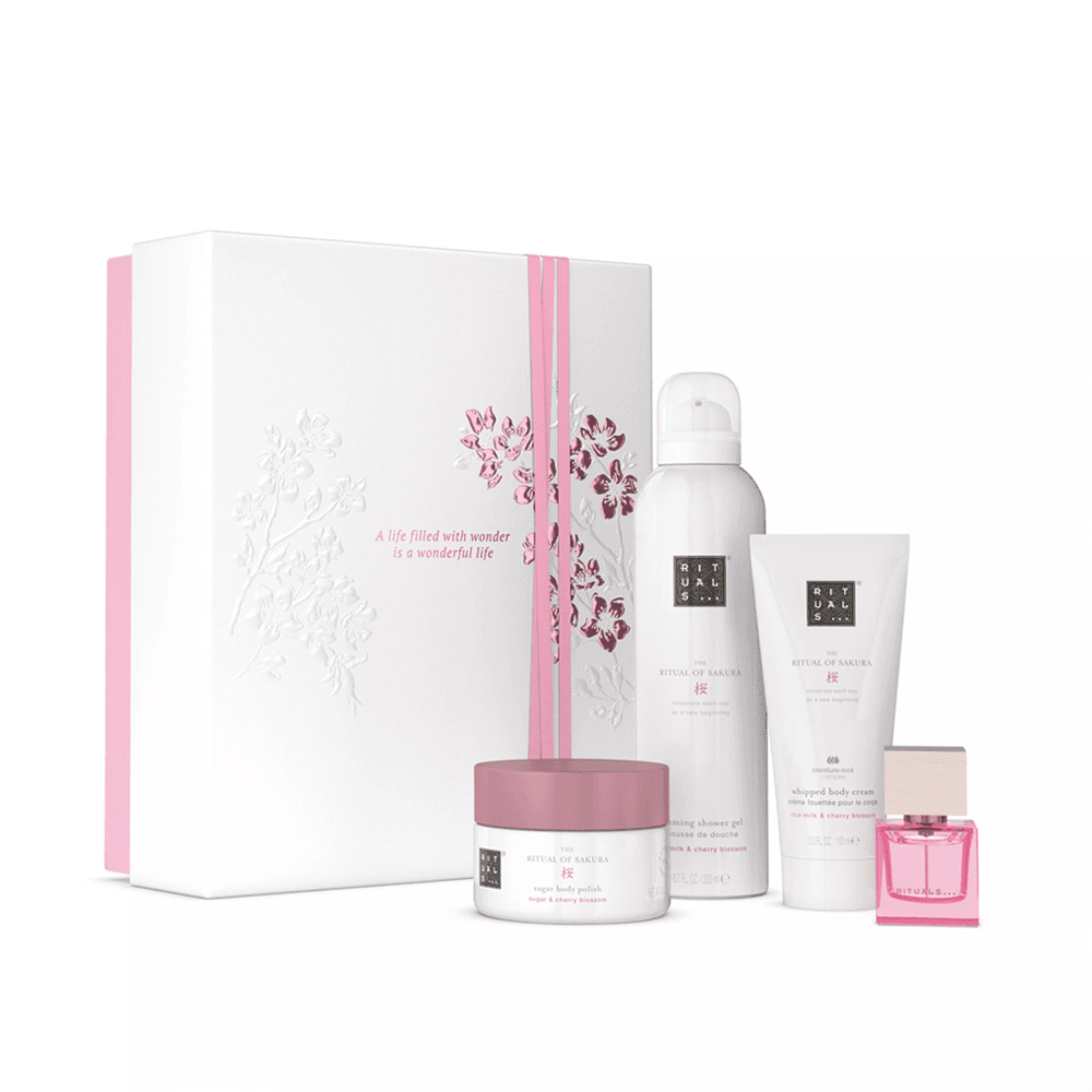 Rituals The Ritual of Sakura giftset maat M met witte geschenkdoos, body polish, showergel, bodycream en parfum