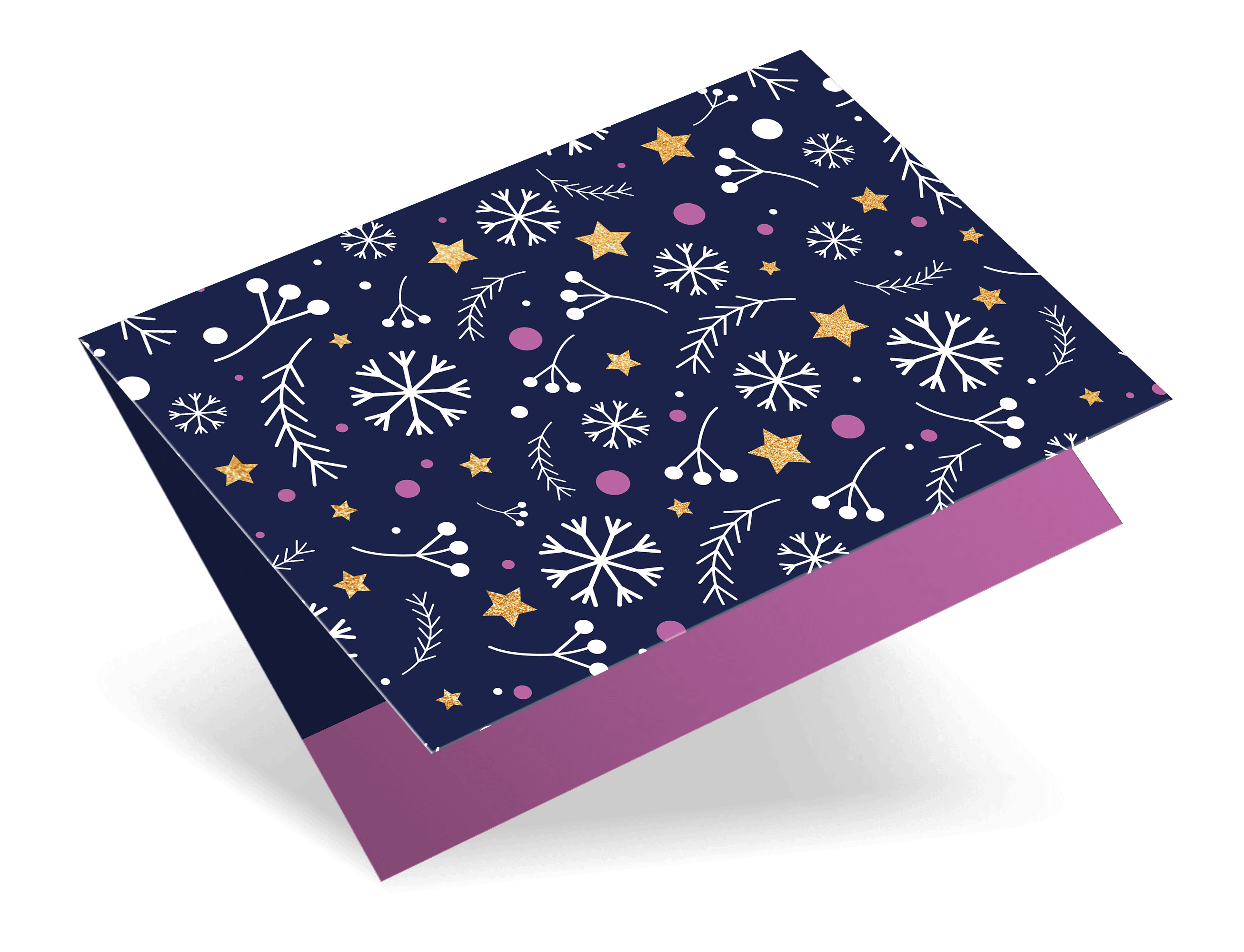 Cadeau-envelop in donkerblauw met witte sneeuwvlokken en gouden sterren